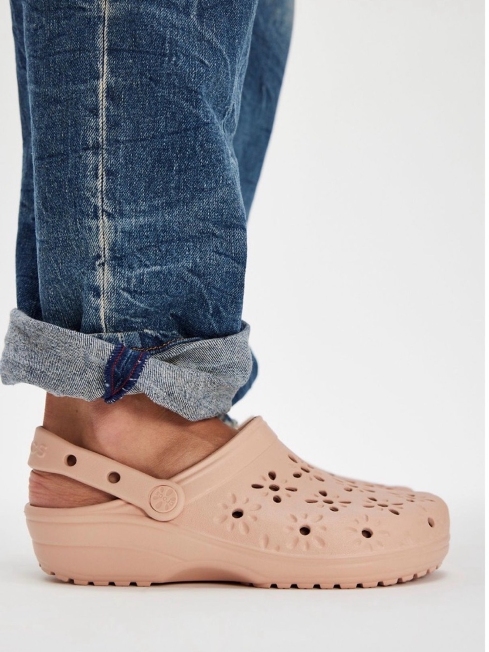 CROCS Classic Clog in Pink Caramel with Floral Cutouts